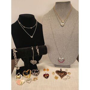 Heart Lovers Jewelry Lot Multiple Length Necklaces Pendants Brooches Bracelets